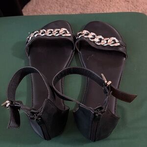 Torrid Black Sandals with Metallic Chain Accent
